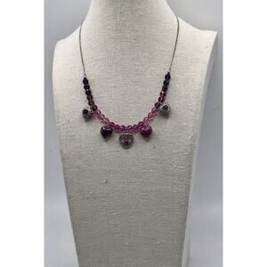 Swarovski Barbiecore Crystal Pink Purple Retired Rare STARLET Hearts Necklace